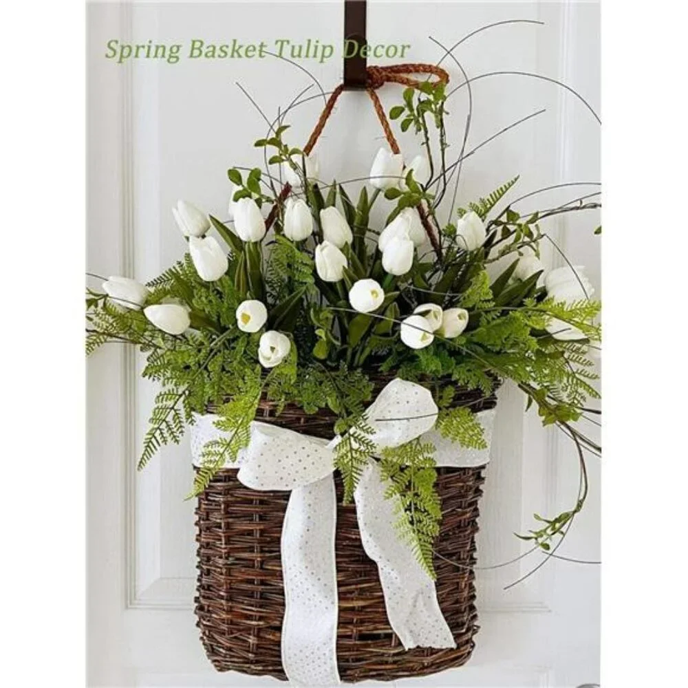 White Faux Tulip Flowers Real Touch Silk Bouquet Spring Home Decor 18 Stems